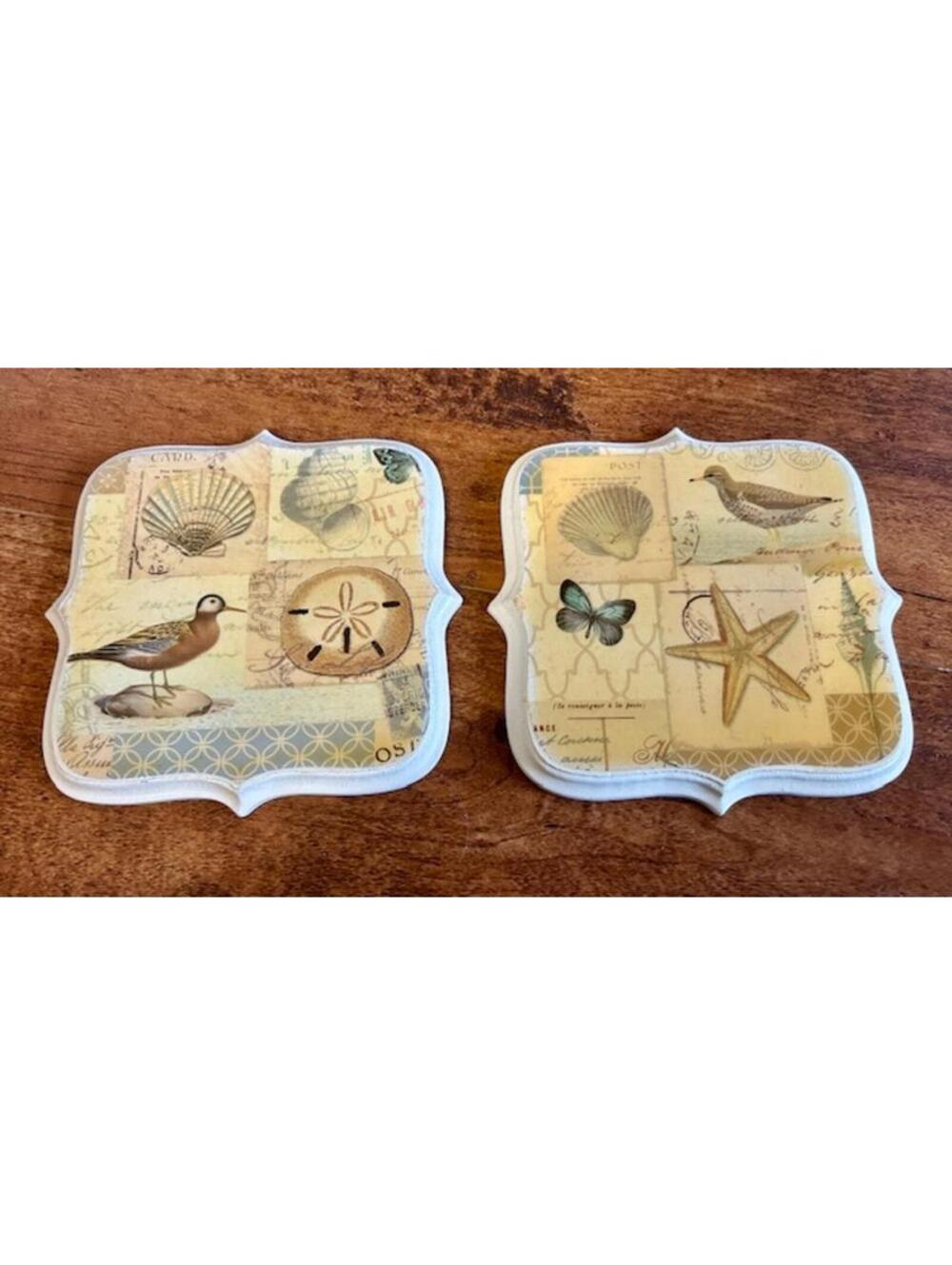 Set of 2 Decorative Coastal Themed Ceramic Coasters